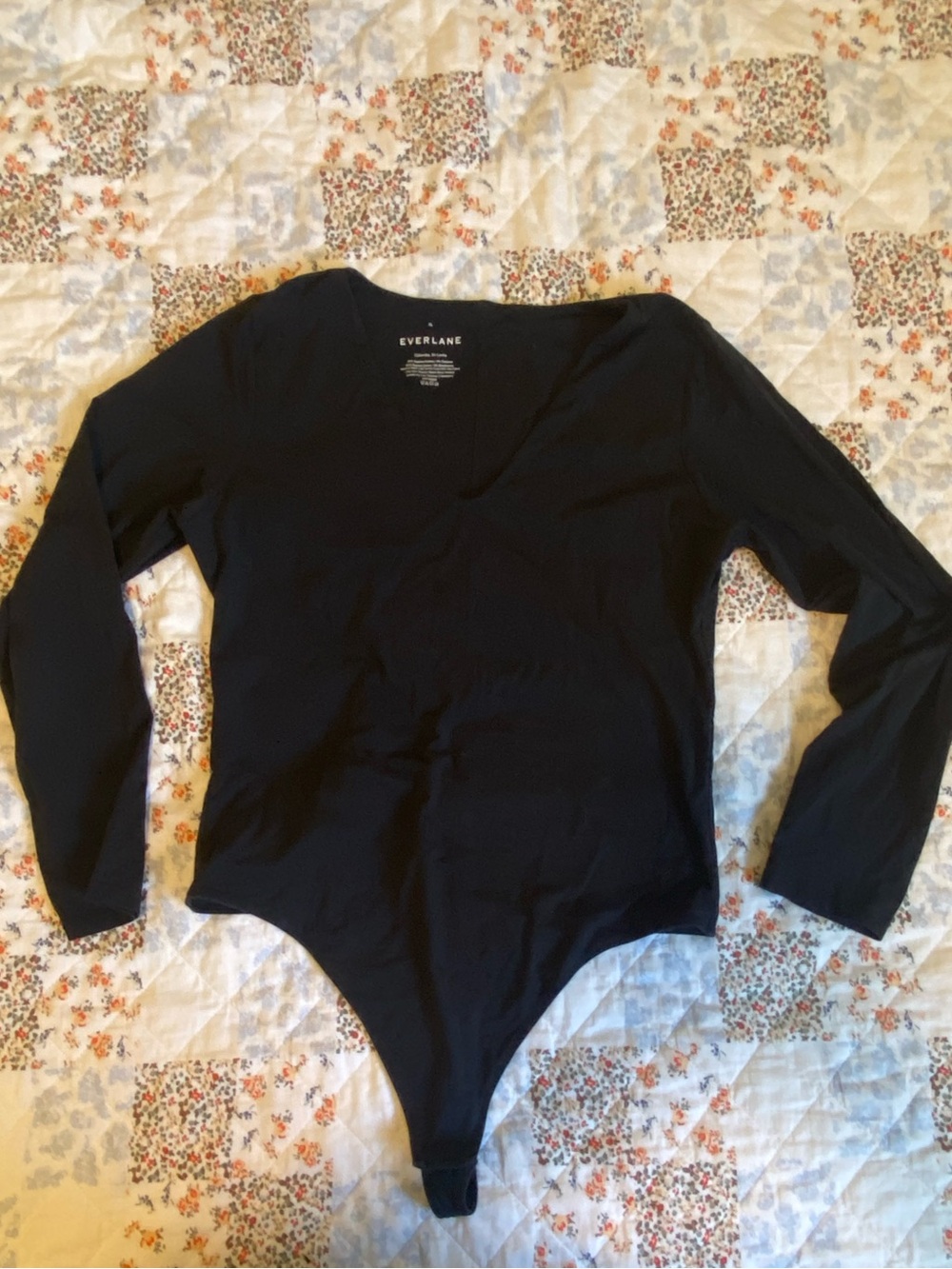Everlane Black Long Sleeve V-Neck Bodysuit